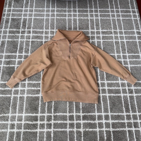 aerie Tops - Aerie Tan Down to Earth Oversized Quarter Zip Sweatshirt